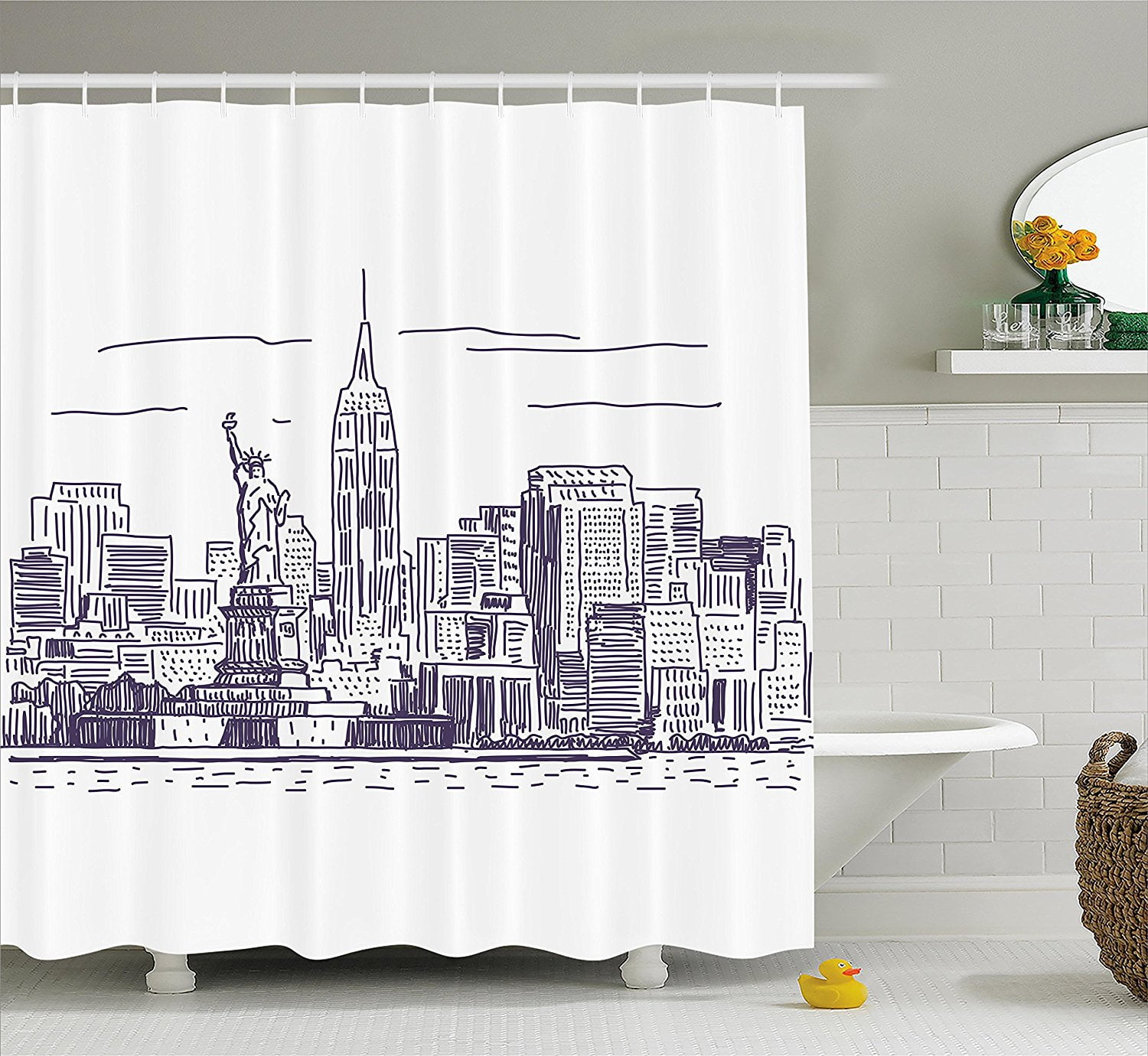 American Flag Shower Curtain Statue Liberty Print for Bathroom 70 Inches Long 