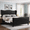 Black, variant on Gewnee Full Bed Frame with 52" Tall Headboard Velvet Upholstered Wingback & Rivet Decor Platform Bed Frame,Black