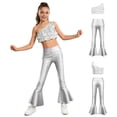 thumbnail image 2 of iiniim Girls Disco Jazz Hip Hop Street Dance Outfits Sequins Ruffle Crop Top with Flared Leggings Pants Set Silver 8, 2 of 7