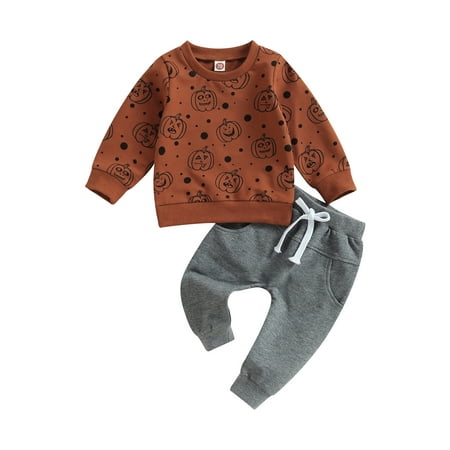 

Autumn Toddler Baby Boys Halloween Clothes Sets Letter Print Long Sleeve Pullover Sweatshirt Elastic Pants