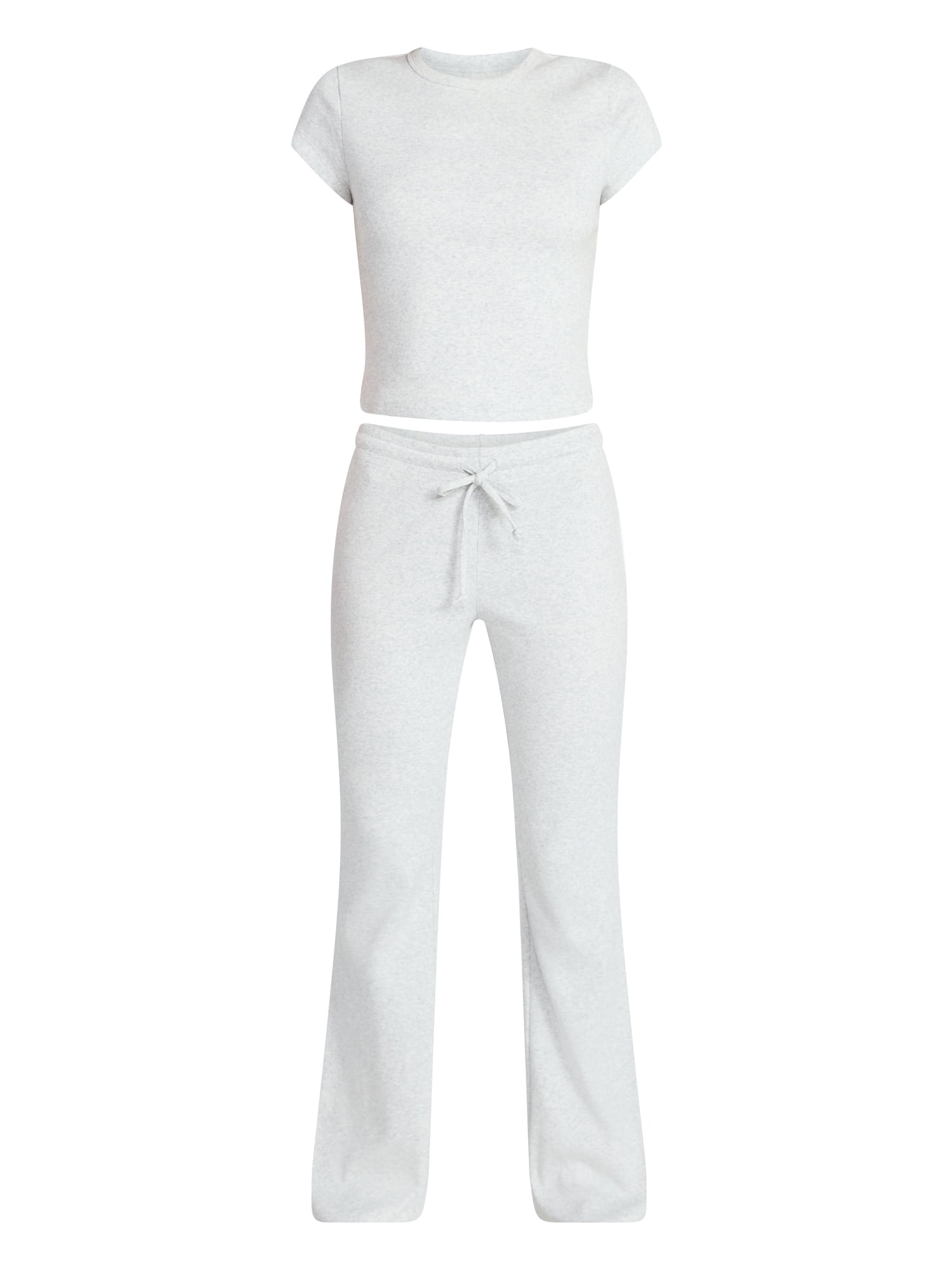 No Boundaries Rib Tee and Pants Sleep Set, 2-Piece, Women's XXS-3X