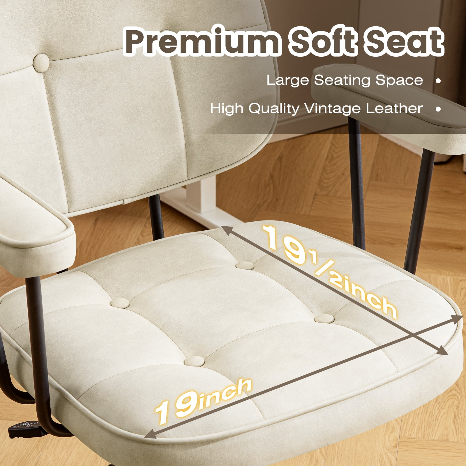 Falvinoryn Modern Home Office Desk Chair, Ergonomic Computer Task Chair with Padded Armrests, 360° Swivel Adjustable Height Rolling Chair, Rocking Function.Beige