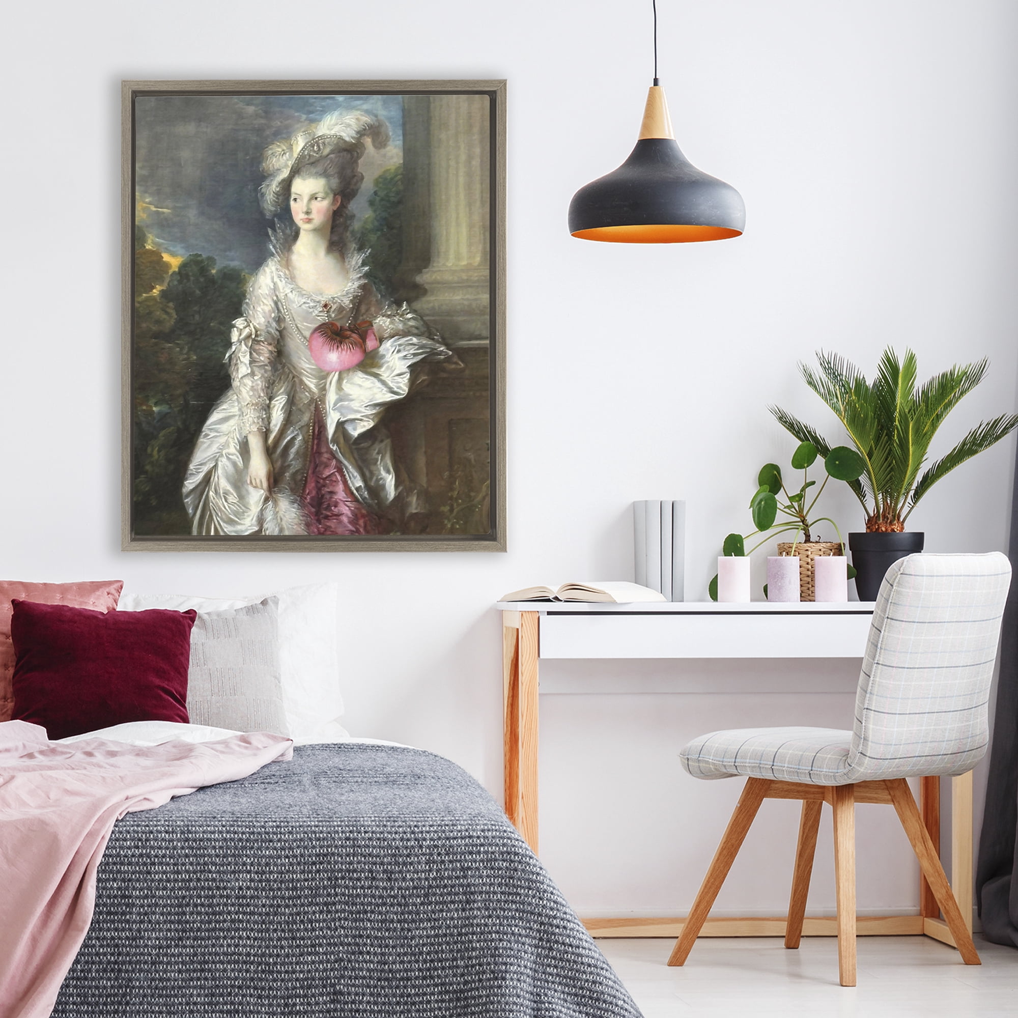 Stupell Industries Historical Lady with Boxing Glove Brown Framed Floater Canvas Wall Art, design by Grotto Studios