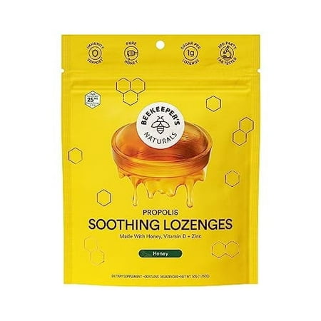 Soothing Honey Cough Drops - Immune Support with Vitamin D, Zinc and Propolis - by Beekeeper's Naturals - Throat Soothing Lozenges, 14 Ct