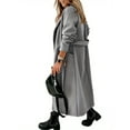 thumbnail image 5 of Autumn Winter Womens Classic Coat Lapel Collar Open Front Belted Long Jacket, 5 of 5