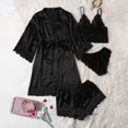 thumbnail image 2 of Gibobby Conjunto de pijama Conjunto de pijama largo para mujer, lencería de noche de seda con tapeta, camisetas y pantalones cortos para mujer, ropa de dormir informal(Negro,G), 2 of 4