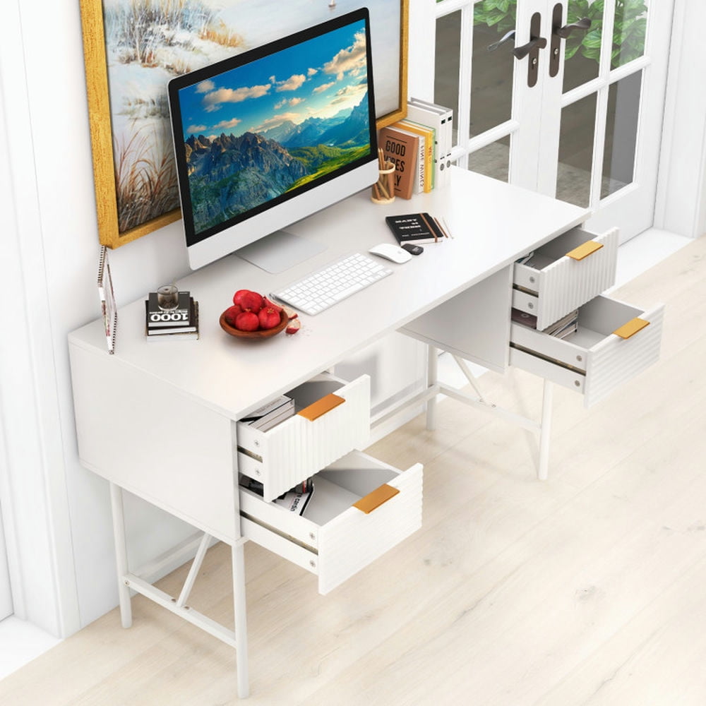 Demi Bonn 48" Computer Desk with 4 Drawers, Small Home Office Desk Study Writing Table, White