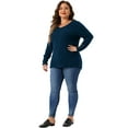 thumbnail image 3 of DARING DIVA Women's Plus Knit Tops V Neck Button Stretch Sweater 4X Navy Blue, 3 of 6