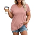 thumbnail image 2 of Nugftut Womens Puls Size Tops Short Sleeve V Neck T-Shirts Solid Color Casual Shirts, 2 of 6
