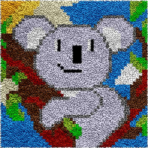 Koala Bear Latch Hook Kits Rug for Kids Printed Canvas DIY Handmade Carpet Crochet Yarn Embroidery Needlework Hook Latch Kit Rug Cover Christmas Home Decoration 30x30cm
