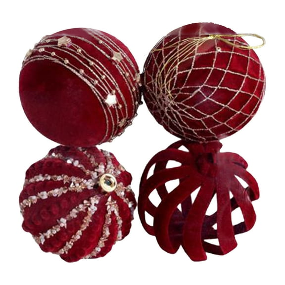 JLFNYA Christmas Tree Decorations,Christmas Ornaments,Christmas Tree Decoration Ball,Christmas Painting Ball,Flocking,Dark Red Christmas Ball,Pearl Decoration Scene Layout