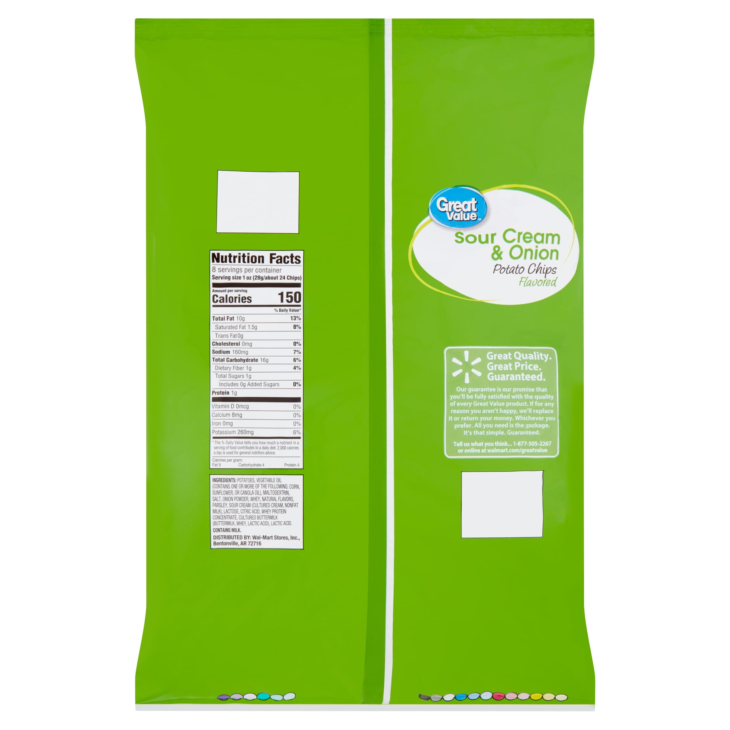 Great Value Sour Cream & Onion Flavored Potato Chips, 8 oz