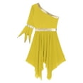 thumbnail image 5 of Kaerm Women's Irregular Liturgical Praise Dance One Shoulder Sequin Trim Tunic Worship Dance Dress Yellow XXL, 5 of 6