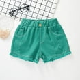 thumbnail image 2 of Gubotare Toddler Jean Shorts Baby Girls Denim Loose Fit Shorts Toddler Girls Casual Summer Washed Stretch Elastic High Waisted Shorts (Green,Size 18-24 Months), 2 of 4