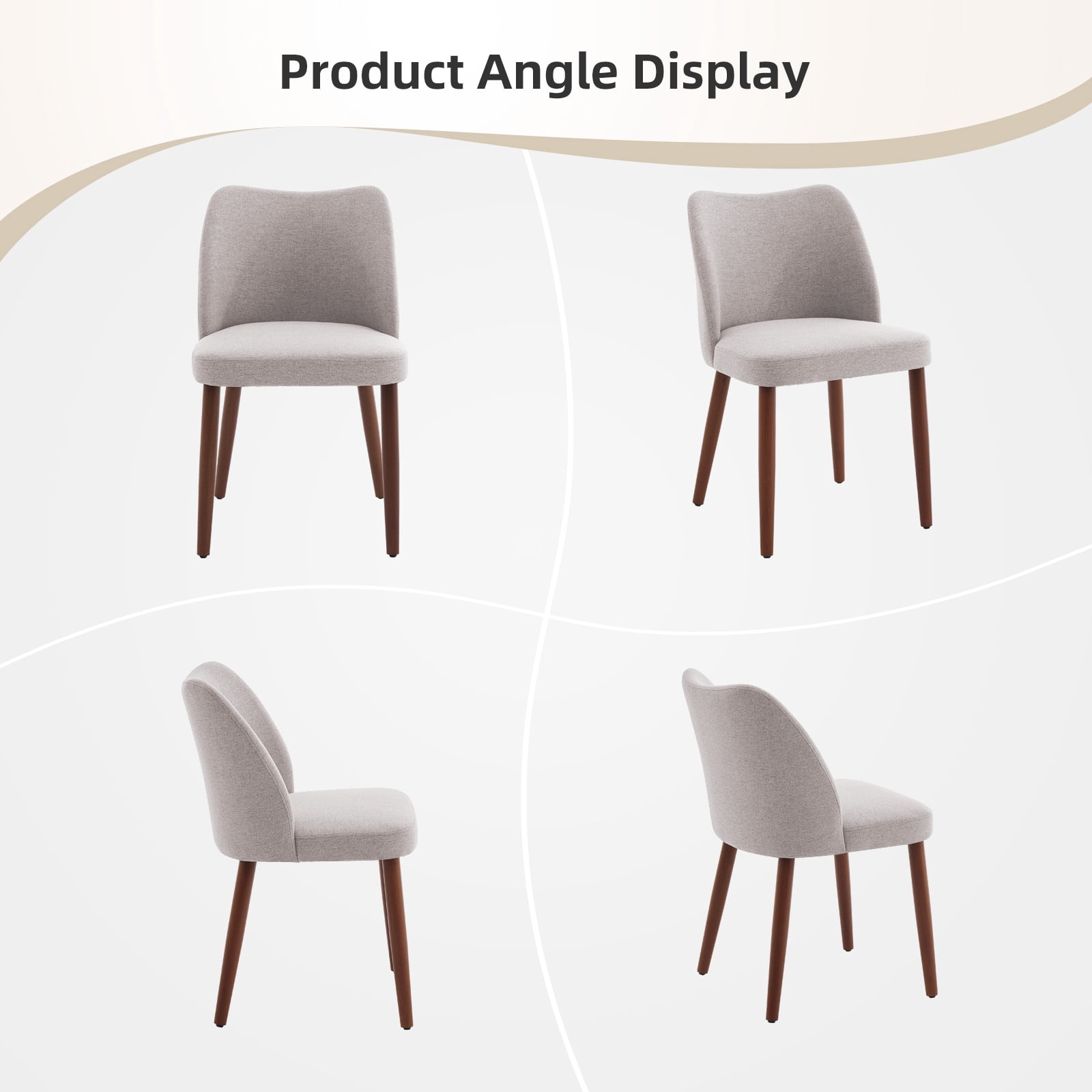 OUTGOODS Set of 2 Modern Dining Chairs, Linen Upholstered, Wood Legs