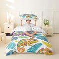 thumbnail image 2 of Metsweet Cartoon Animal Lizard Twin Duvet Cover, Tropical Leaves Twin Bedding, Pink Yellow Teal,2pcs,1 Duvet Cover and 1 Pillowcase, 2 of 6