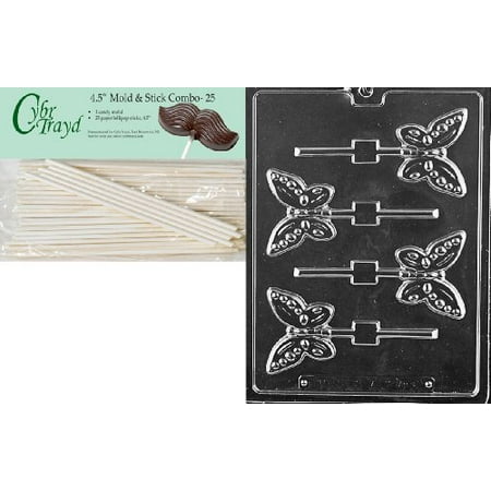 - Cybrtrayd 45St25-A134 Butterfly Lolly Animal Chocolate Candy Mold with 25 4.5-Inch Lollipop Sticks
