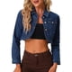 thumbnail image 1 of Chaqueta de mezclilla casual INSPIRE CHIC para mujer, con cuello, botones, de manga larga, estilo cropped, talla XL, azul oscuro, 1 of 6