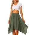 thumbnail image 2 of Women's Asymmetrical Hem Elastic Waist Chiffon Flowy Vintage Handkerchief Hemline Midi Skirts XS Army Green, 2 of 4