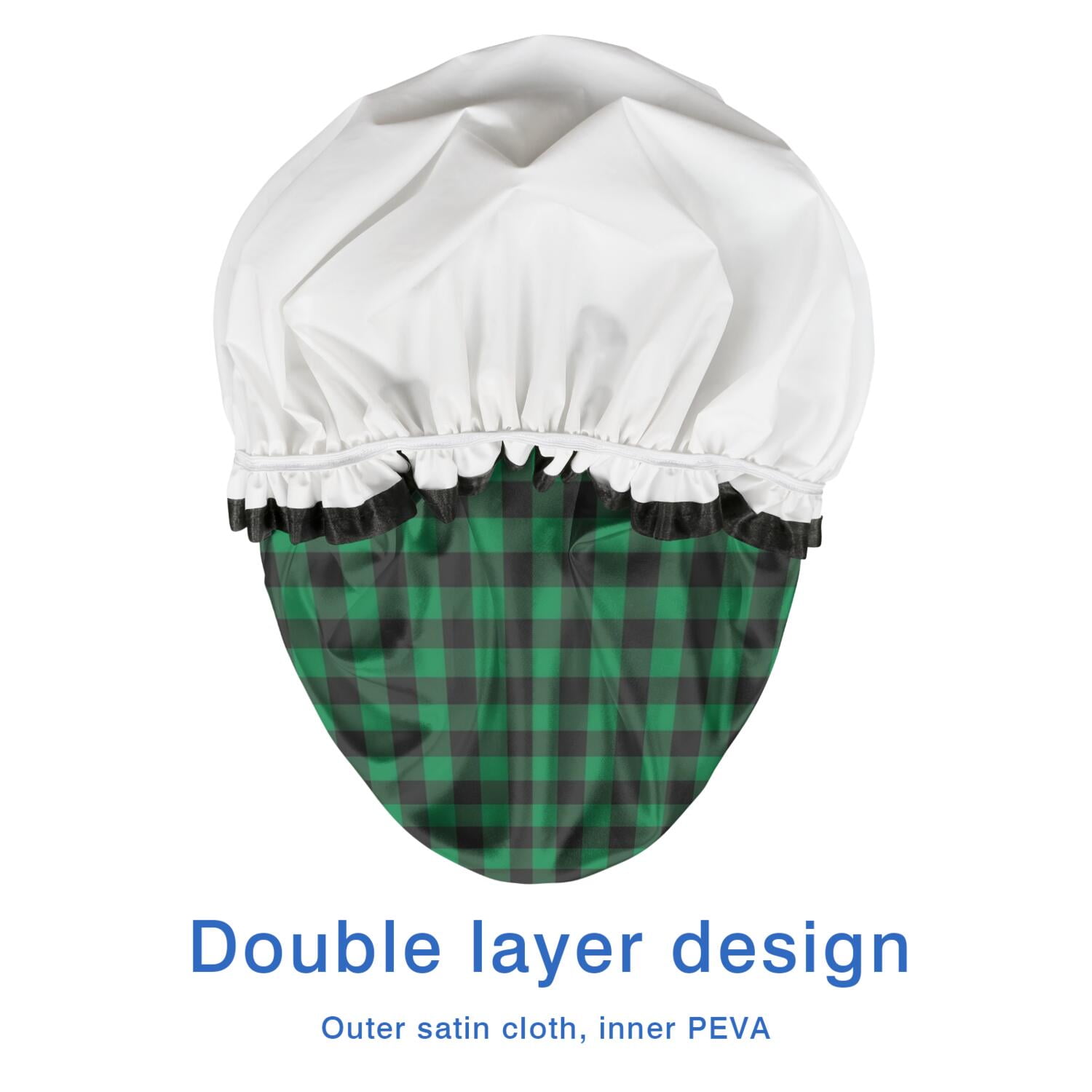 Shower Caps,Green Black Checkerboard Checkered Pattern Waterproof Shower Cap for Women 4 Pieces,Double Reusable Hair Cover for Shower PEVA Elastic Stretch Hem
