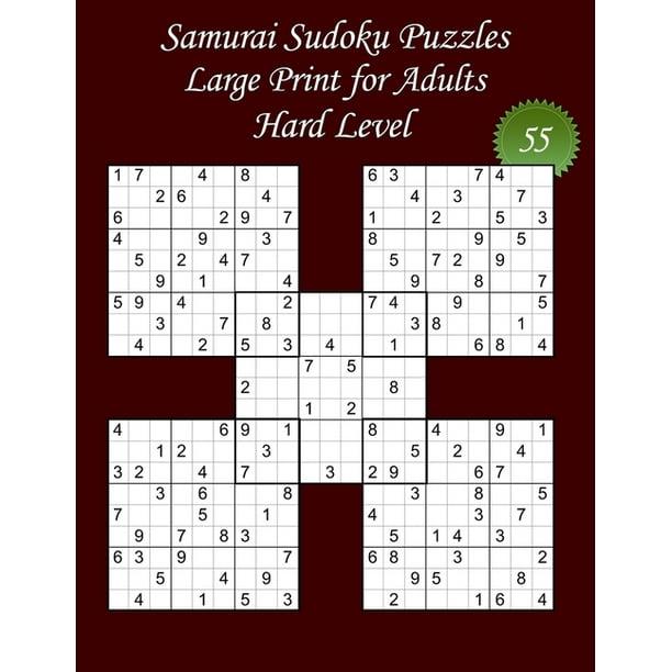 samurai sudoku hard level samurai sudoku puzzles large print for adults hard level n 55