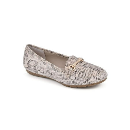 

RIALTO Womens Beige Snake Print Metallic Bit Comfort Padded Treaded Guiding Round Toe Slip On Loafers Shoes 7.5 W