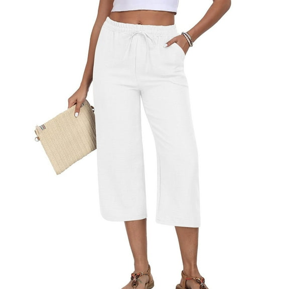 SwiftWear Women's Relaxed Fit Capri Pants with Pockets - Cotton Linen Blend Drawstring Waist Straight-Leg Capris, Casual Comfort S-3XL