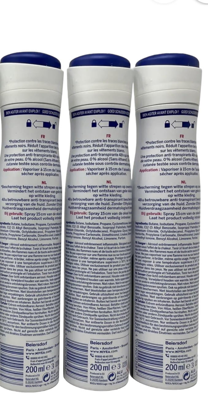 Nivea for Women Anti Perpirant Spray Invisible for Black & White 48h 150 Ml (Pack of 3)