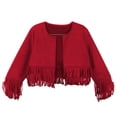 thumbnail image 3 of Curuila Children Girls Coat With Tassels Long Sleeve Solid Color Crew Neck Jacket For Girls Spring Autumn Comfort Outerwear Size 9-10 Years, 3 of 8