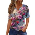 thumbnail image 2 of Fiudx Ofertas Relámpago Blusa de Manga Corta Estampada a La Moda para Mujer, Blusas Informales con Cuello En V, 2 of 5