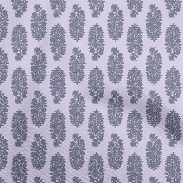 oneOone Polyester Spandex Purple Fabric Asian Block Print Traditional Floral Sewing Material Print Fabric By The Yard 56 Inch Wide