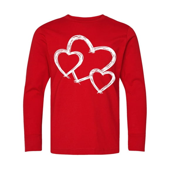 Inktastic Three White Hearts Long Sleeve Youth T-Shirt