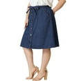 thumbnail image 4 of MODA NOVA Juniors' Plus Size Tie Waist Solid Color A Line Skirts Medium Blue 14, 4 of 5