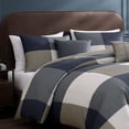 thumbnail image 4 of Bebejan Checkered Navy Tan 5 Piece Comforter Set, Blue, Queen, 100% Cotton Sateen, Reversible, All Season, Cozy Comfort, 4 of 10