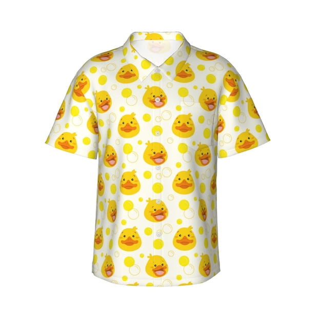 Fotbe Ducky Cartoon Camisa Hawaiana para Hombre Unisex – Camisa Casual de Verano con Botones de Manga Corta de Algodón y Lino,3X-Large