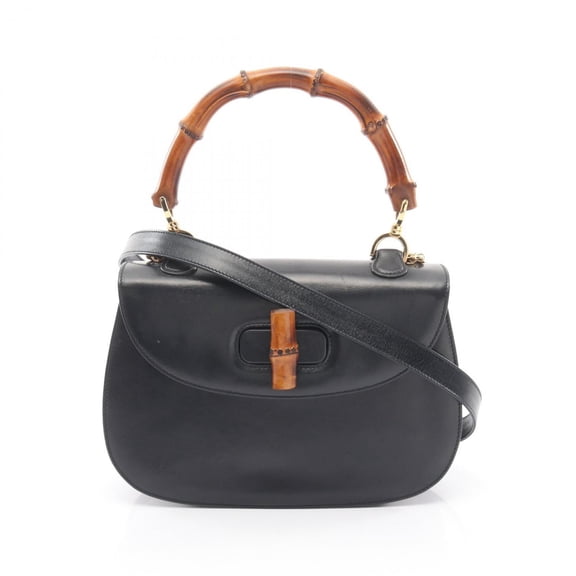 Pre-Owned Gucci Bamboo Handbag, Leather, Women's, Black, 00017810633