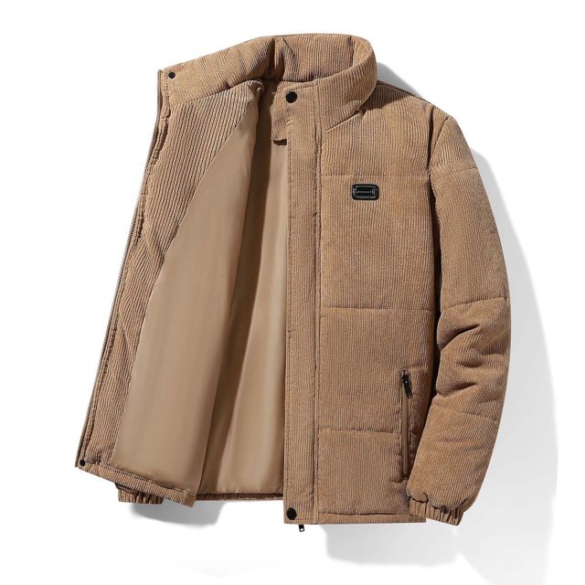 Puntoco Abrigo De Pana De Color Liso Para Hombre, Cálido, Con Cuello Alto Y Acolchado De Algodón, Talla Grande