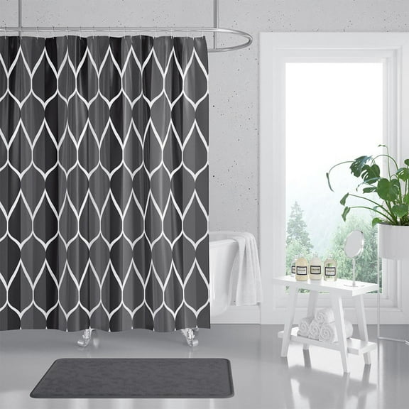Hmgxay Waterproof Bathroom Curtain, 70"x80" Non-Perforated Shower Door Partition Curtain, High-End Floral Shading Curtain with Removable Liner