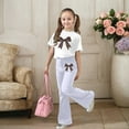 thumbnail image 2 of XUELUO Big Girls Outfit Sets 2-Piece Short Sleeve Leopard Bow Pattern Tops + Flared Pants Summer Spring Fashion Cute Clothes, 2 of 5