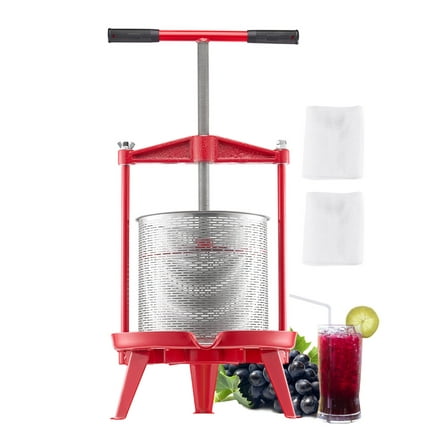 VEVOR 3.69 Gal/14L Fruit Wine Press, Stainless Steel Basket with Cross-beam and Triangular Structure, Manual Juice Maker, Cider Apple Grape Tincture Making Press with T-Handle for Kitchen Home