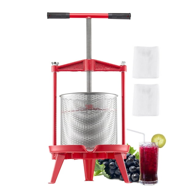 VEVOR Prensa de vino de frutas de 3,69 galones/14 l, cesta de acero inoxidable con estructura triangular y travesaño, exprimidor manual, prensa para hacer tintura de sidra