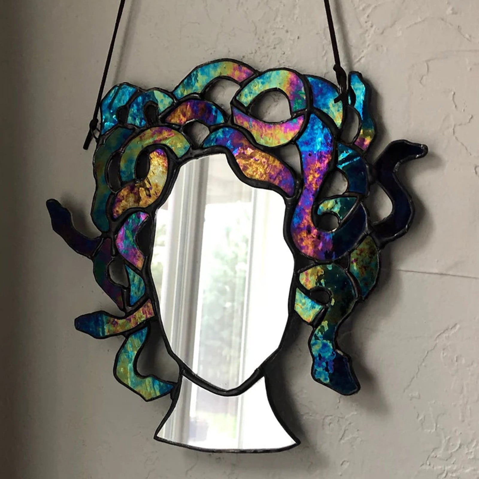 Medusass Stained Glass Suncatcher Mirror Medusass Stained Glass Suncatcher Mirror Colorful Acrylic Decorative Pendant 
