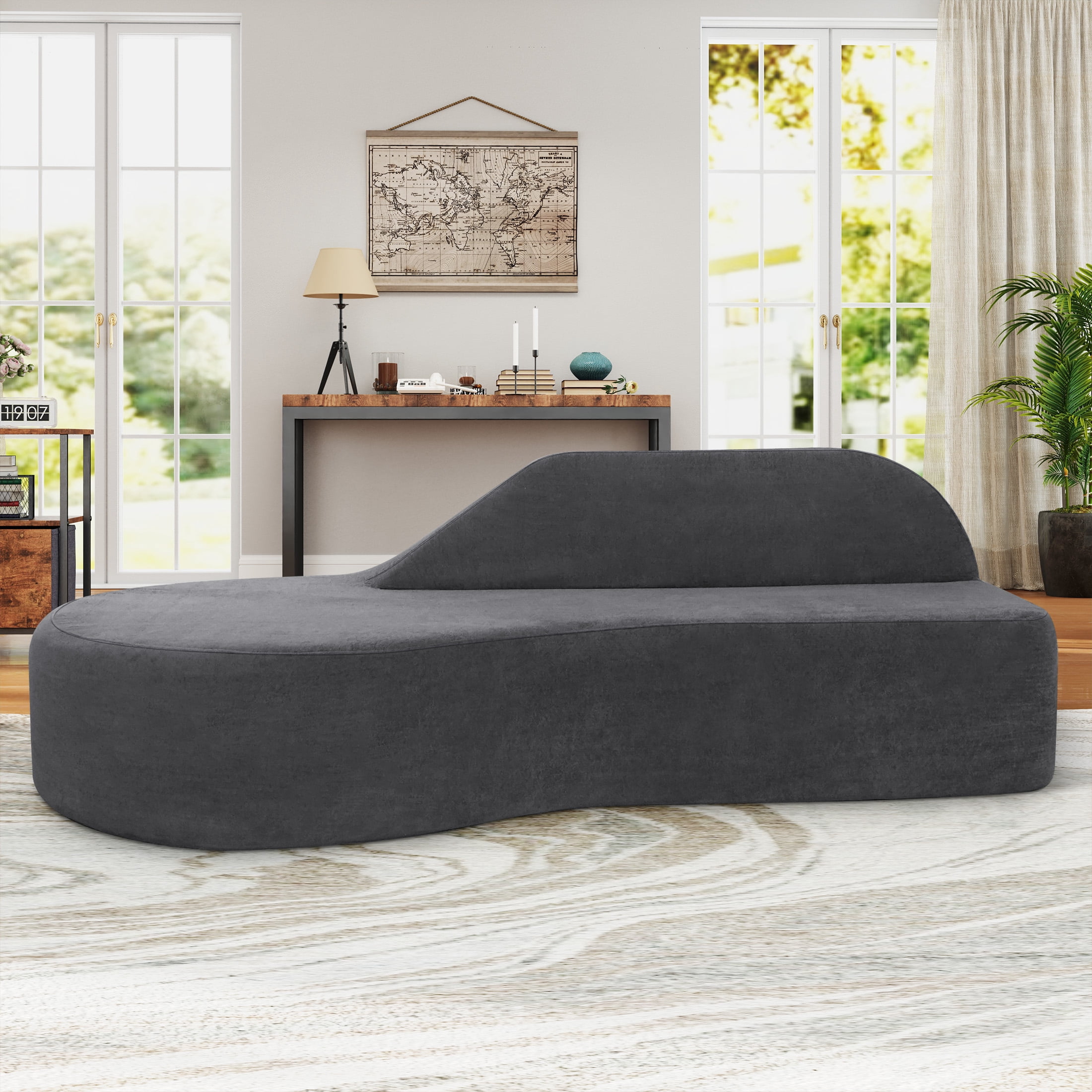 Jinyeda 91 " Curved Chaise Couch Memory Foam Sofa for Home Office, Installation Free, Velvet, Gray