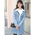 thumbnail image 6 of Women'S Winter Faux Fur Collar Long Denim Coat Trucker Jacket Light Blue XL, 6 of 8