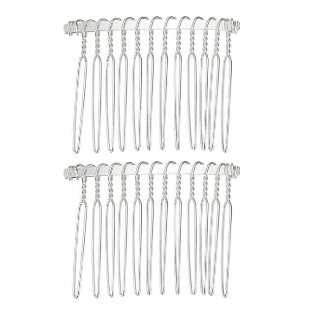 Unique Bargains 2 Pcs No Slip Hair Side Combs Accessories Metal 2" Silver Tone