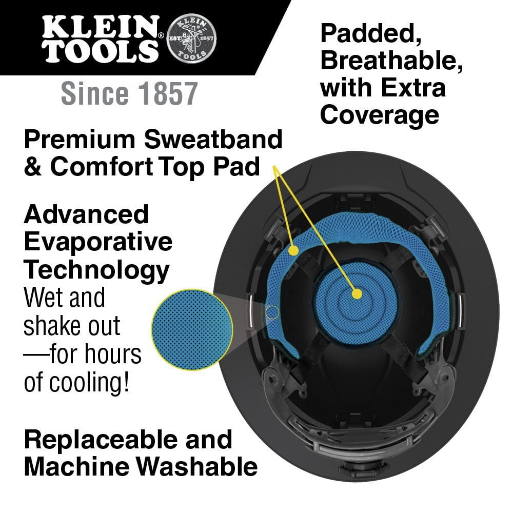Klein Tools 60346 Premium KARBN Pattern Class E, Non-Vented, Full Brim Hard Hat with Rechargeable Lamp