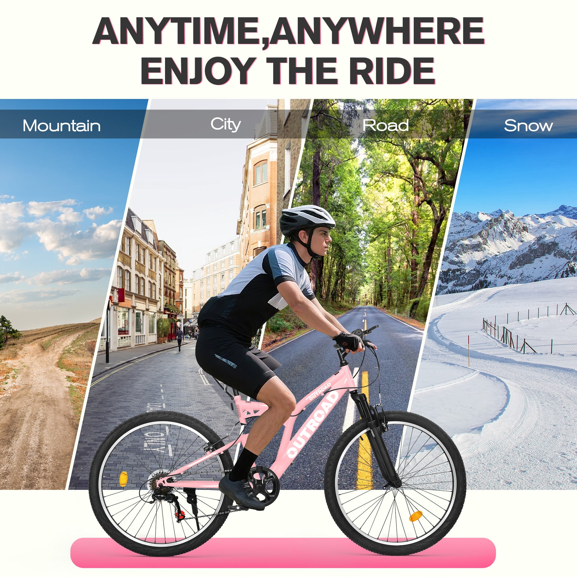 Marknig 26 inch Mountain Bike, 7 Speed Adult Bicycle with High-Carbon Steel Frame, Dual Disc & V-Brakes, Adjustable Seat for Men and Women,MTB with Shock Absorption System, Pink