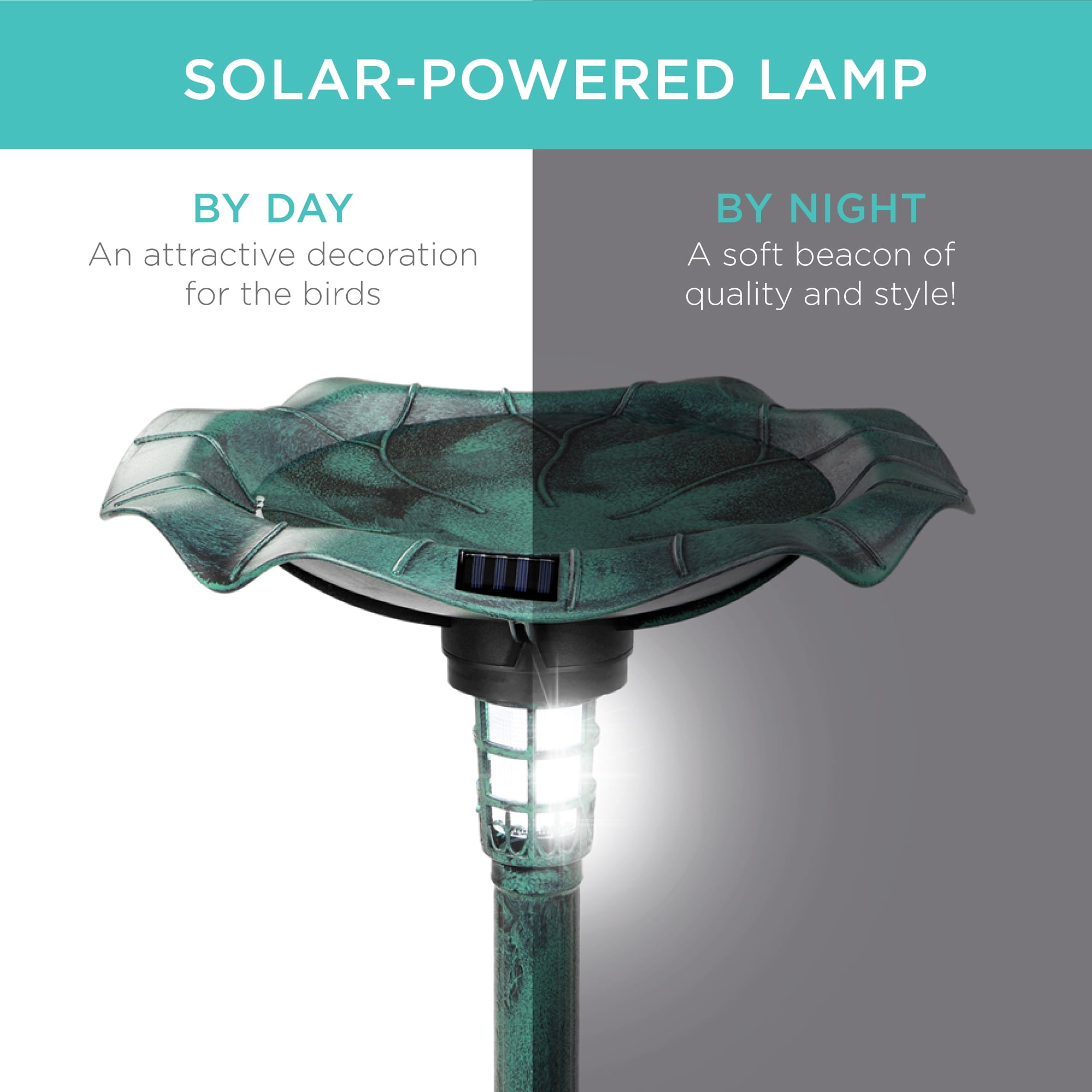 Best Choice Products Solar Lighted Pedestal Bird Bath w/ Planter, Integrated Panel - Green