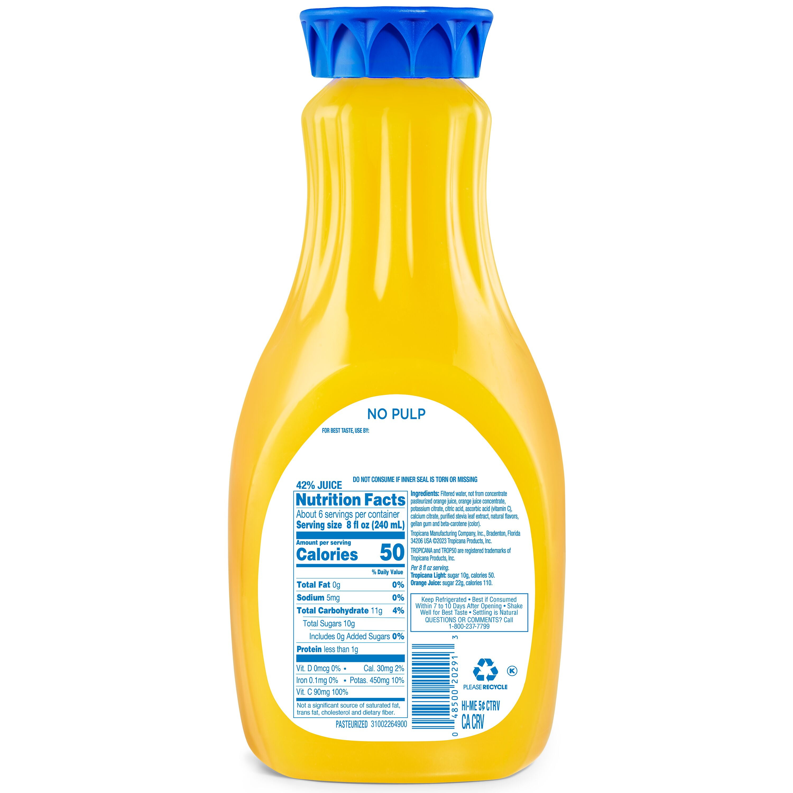 Tropicana Light Orange Fruit Juice No Pulp 52 fl oz Walmart