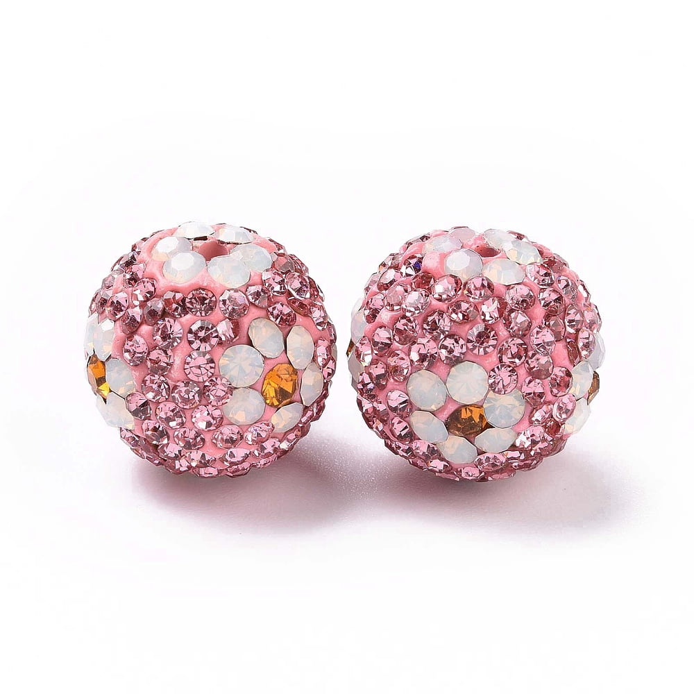 20pcs Polymer Clay Rhinestone Beads Pave Disco Ball Beads Round with Flower Light Rose 16mm Hole: 1.6~1.8mm